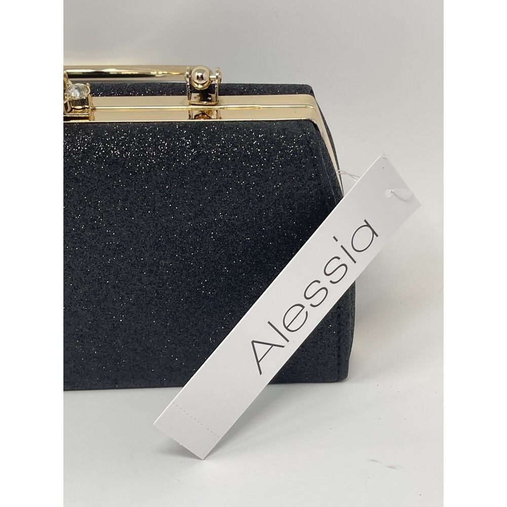 Alessia Purse Black Shimmery Gold Accents Handel New - Picture 6 of 13